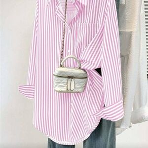 Striped Pink Button-Up Shirt - Women Tops